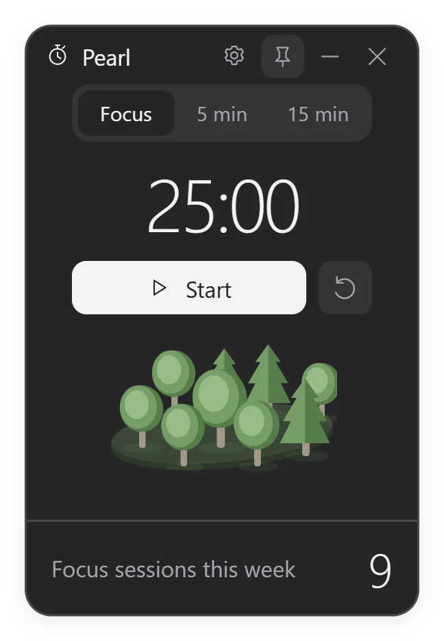 Pearl's forest after nine focus sessions this week